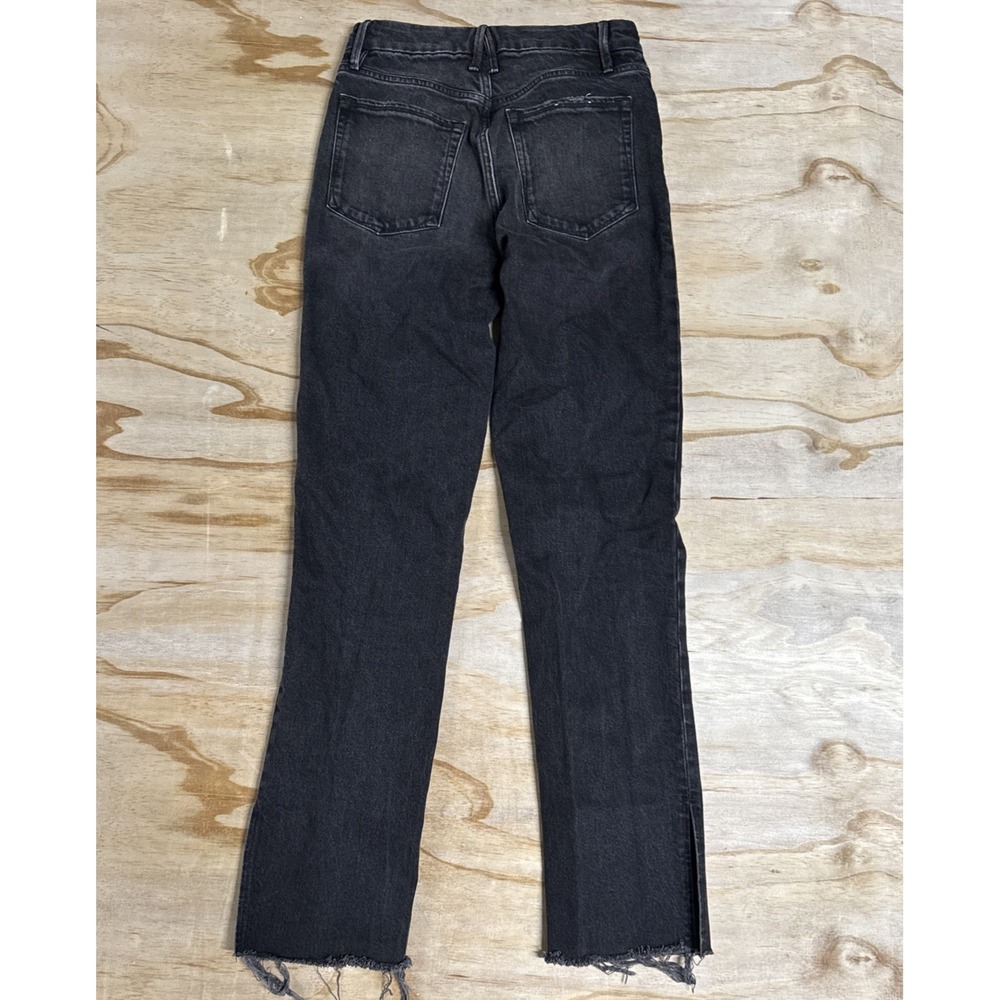 Good American Black 2/26 Distressed With Fake Whole And Side Slit Straight Legs - Picture 9 of 9